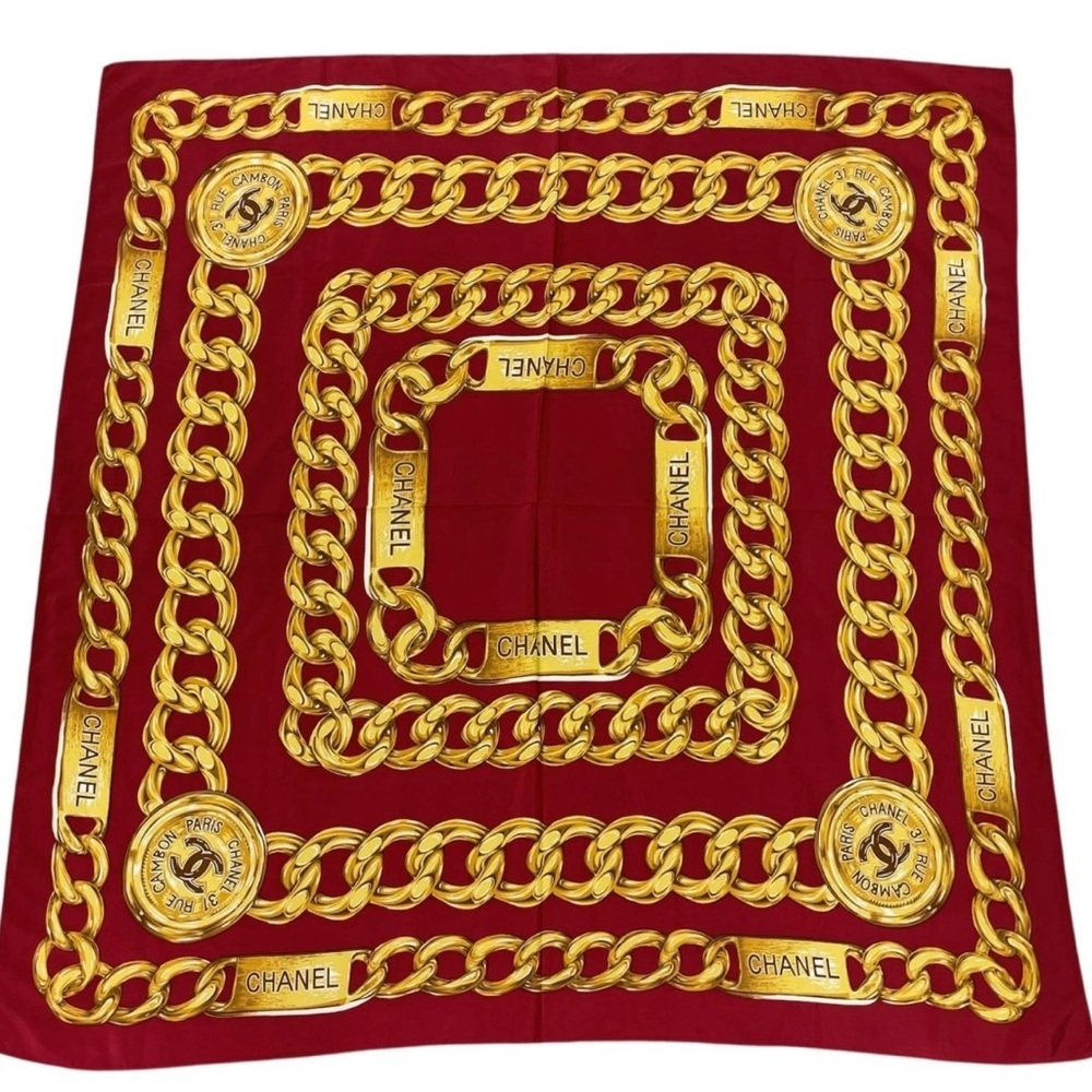 Authentic Chanel Large Gold Chain Pattern Scarf - image 7